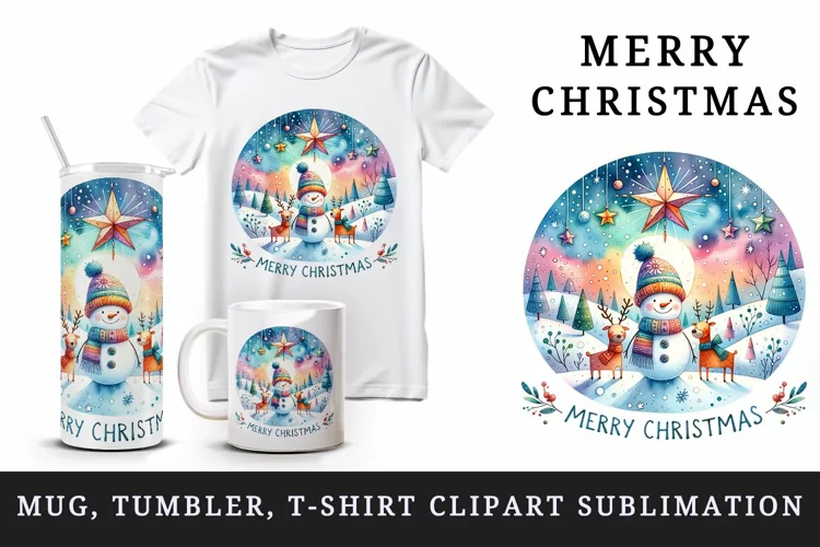 Merry Christmas tumbler mug wrap, clipart sublimation design