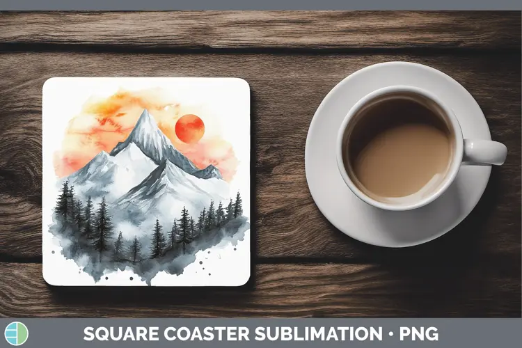 Watercolor Landscape Square Coaster Sublimation Coaster Desi