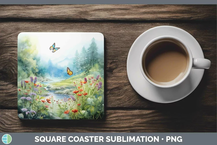 Watercolor Landscape Square Coaster Sublimation Coaster Desi