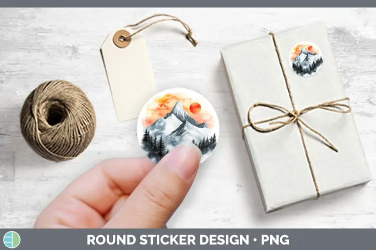 Watercolor Landscape Stickers | Round Labels Designs