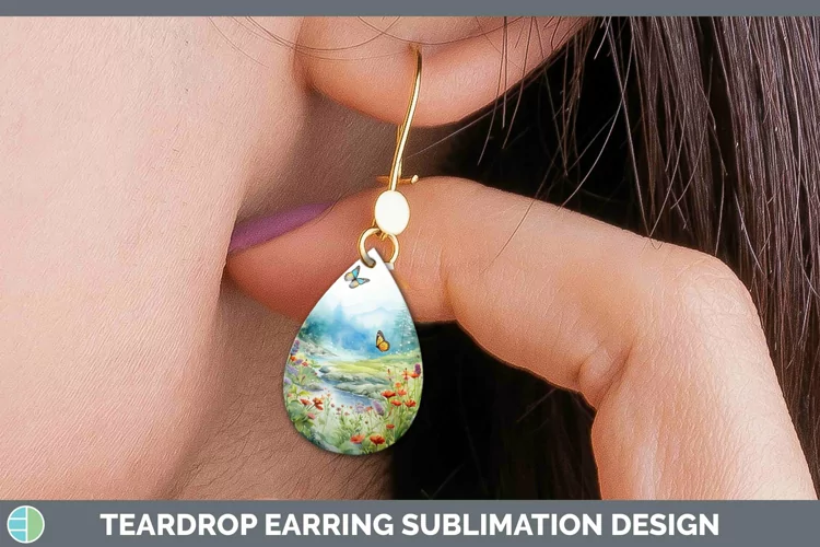 Watercolor Landscape Teardrop Earrings Sublimation Earrings