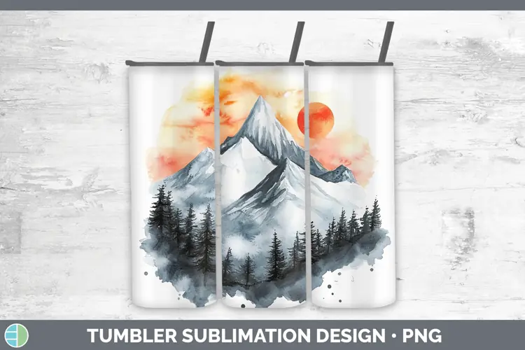 Watercolor Landscape Tumbler Sublimation 20 oz Skinny Tumble