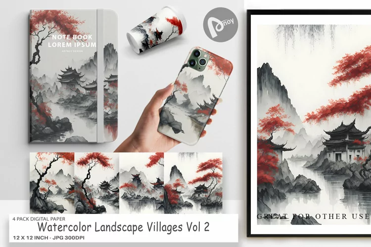 Digital Paper Landscape Villages