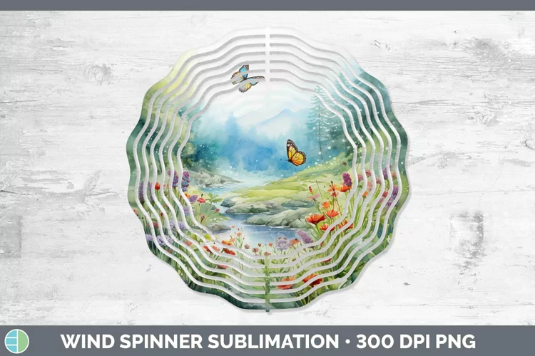 Watercolor Landscape Wind Spinner Sublimation Spinner Design
