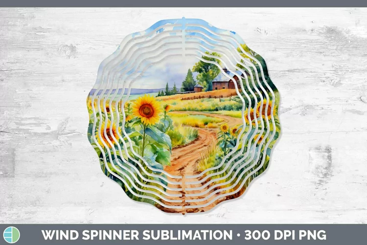Watercolor Landscape Wind Spinner Sublimation Spinner Design