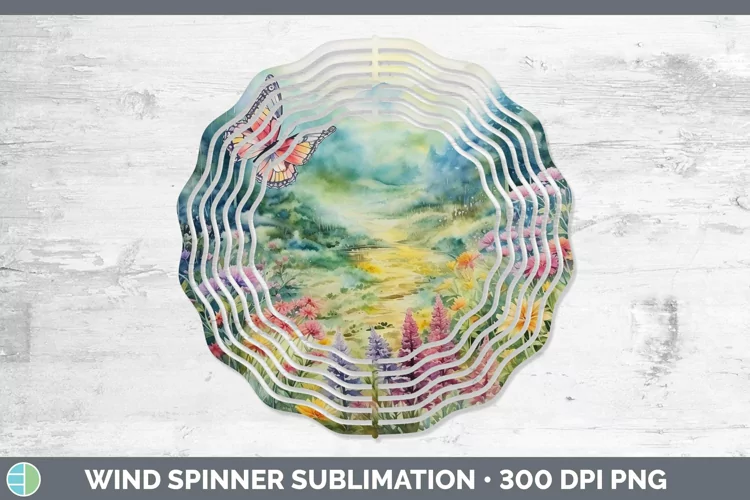 Watercolor Landscape Wind Spinner Sublimation Spinner Design