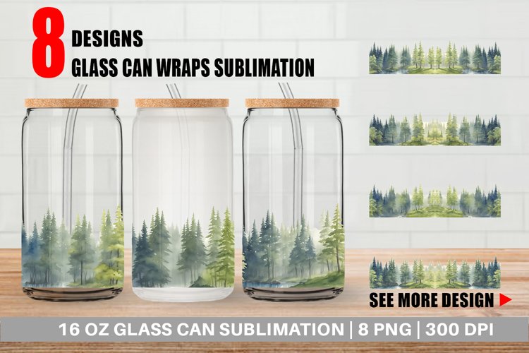 Glass Can Wraps Watercolor Landscape Trees