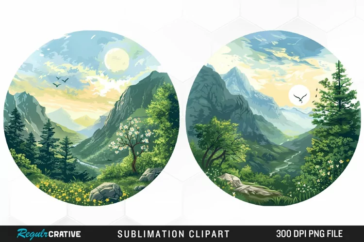 Watercolor Landscapes Sublimation PNG Clipart