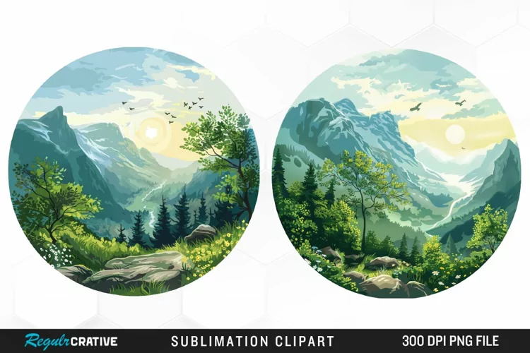 Watercolor Landscapes Sublimation PNG Clipart