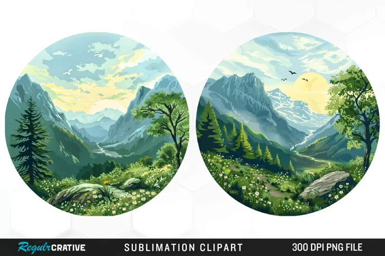 Watercolor Landscapes Sublimation PNG Clipart