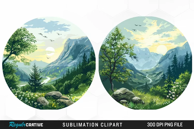 Watercolor Landscapes Sublimation PNG Clipart