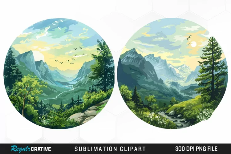 Watercolor Landscapes Sublimation PNG Clipart