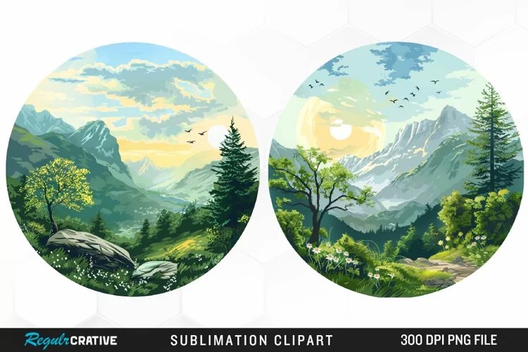 Watercolor Landscapes Sublimation PNG Clipart