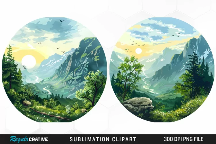 Watercolor Landscapes Sublimation PNG Clipart