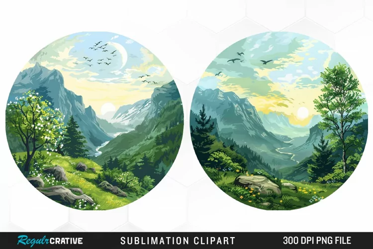 Watercolor Landscapes Sublimation PNG Clipart