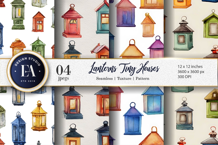 Lantern Houses Seamless Watercolor Pattern Paper