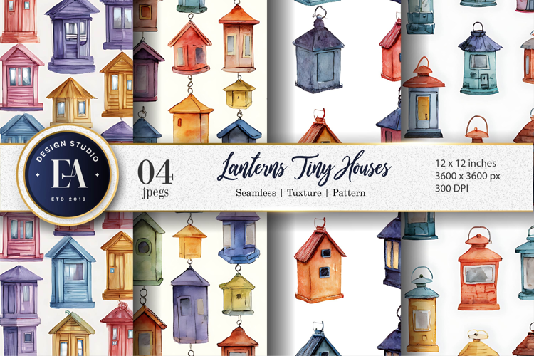 Lantern Houses Seamless Watercolor Pattern Paper