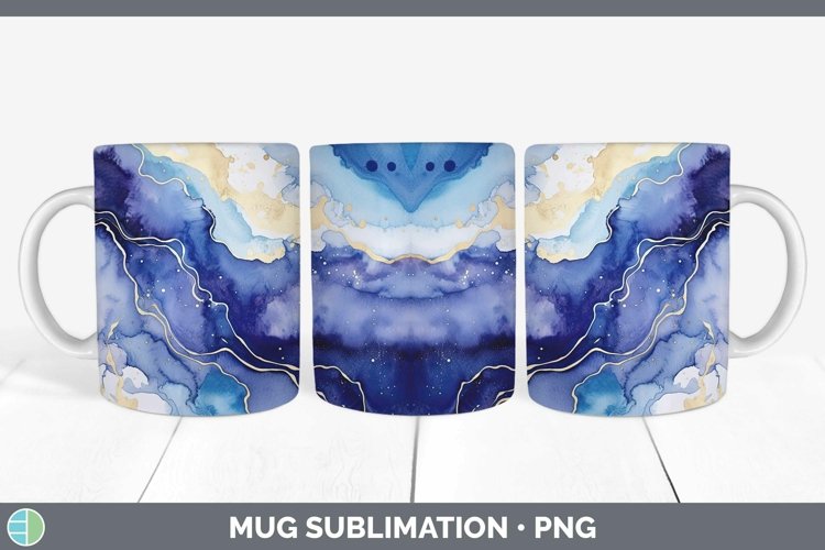 Watercolor Lapis Lazuli Mug Wrap Sublimation Coffee Cup Desi