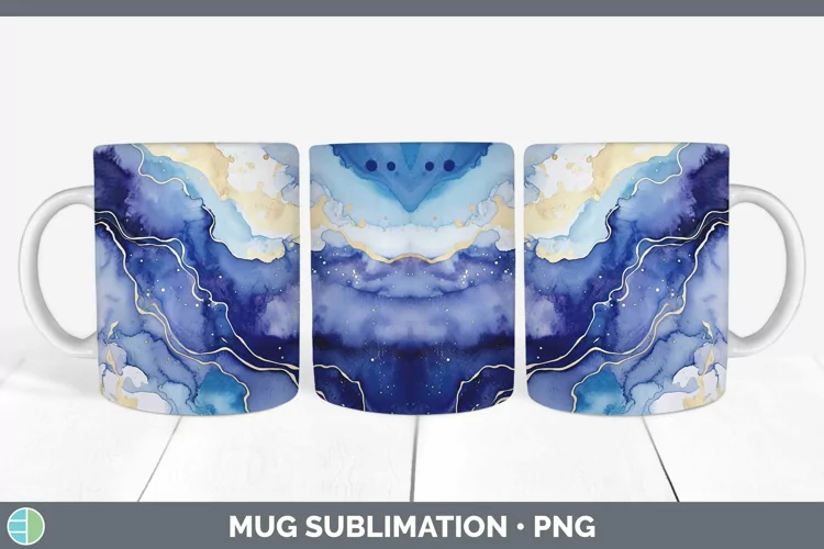 Watercolor Lapis Lazuli Mug Wrap Sublimation Coffee Cup Desi