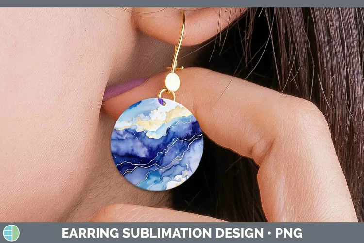 Watercolor Lapis Lazuli Round Earrings Sublimation Earrings
