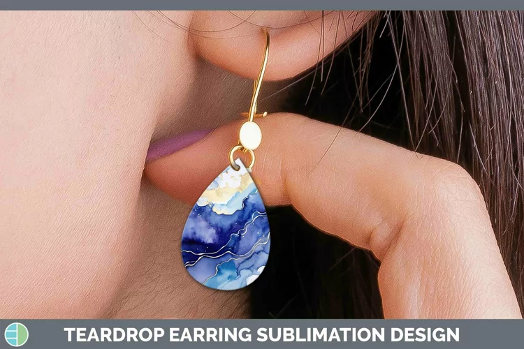 Watercolor Lapis Lazuli Teardrop Earrings Sublimation Earrin
