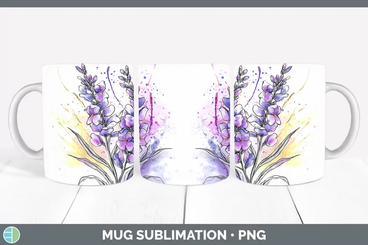 Watercolor Lavender Mug Wrap Sublimation Coffee Cup Designs