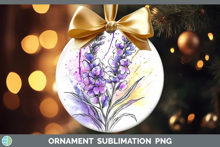 Watercolor Lavender Ornament Sublimation Bauble Designs