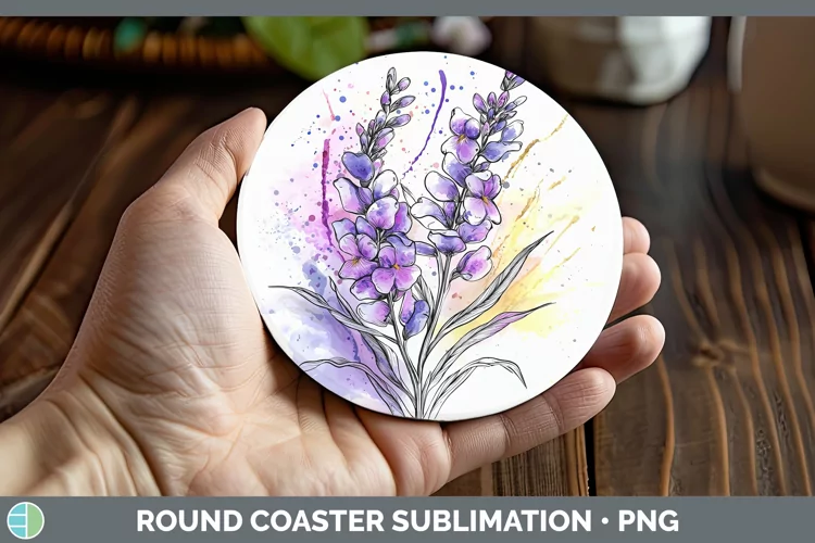 Watercolor Lavender Round Coaster Sublimation Coaster Design