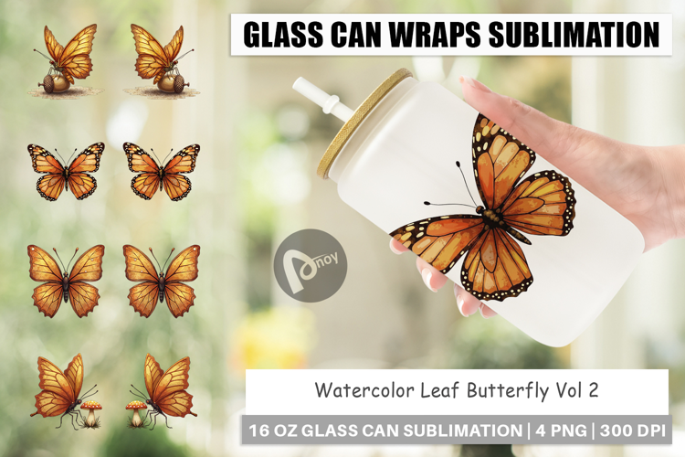 Leaf Butterfly Glass Can