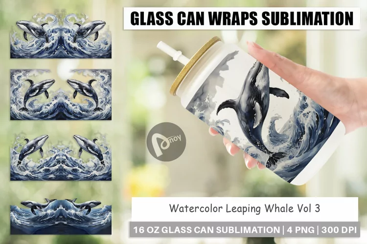 Glass Can Wraps Watercolor Leaping Whale