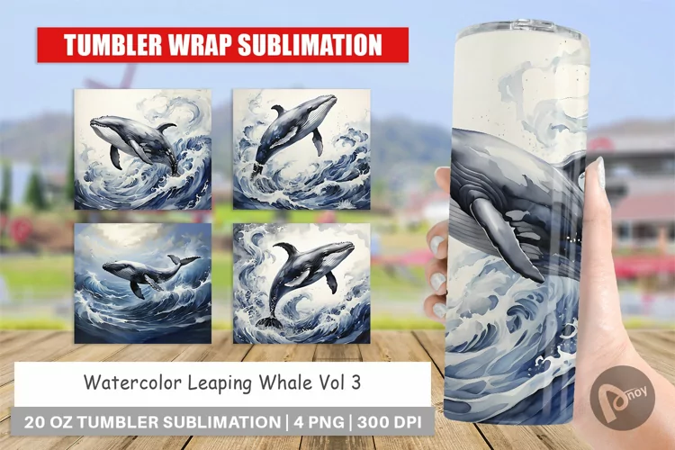 Tumbler Sublimation Wrap Watercolor Leaping Whale