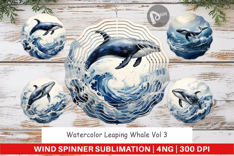 Wind Spinner Watercolor Leaping Whale