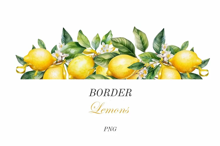 Watercolor lemon border png