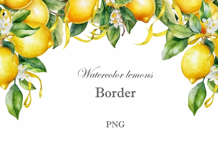 Watercolor lemon border png
