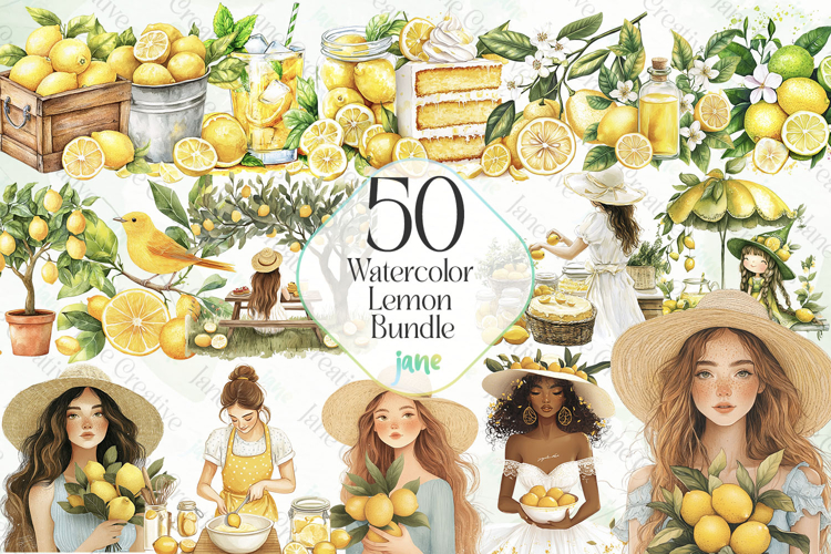 Watercolor Lemon Bundle Clipart