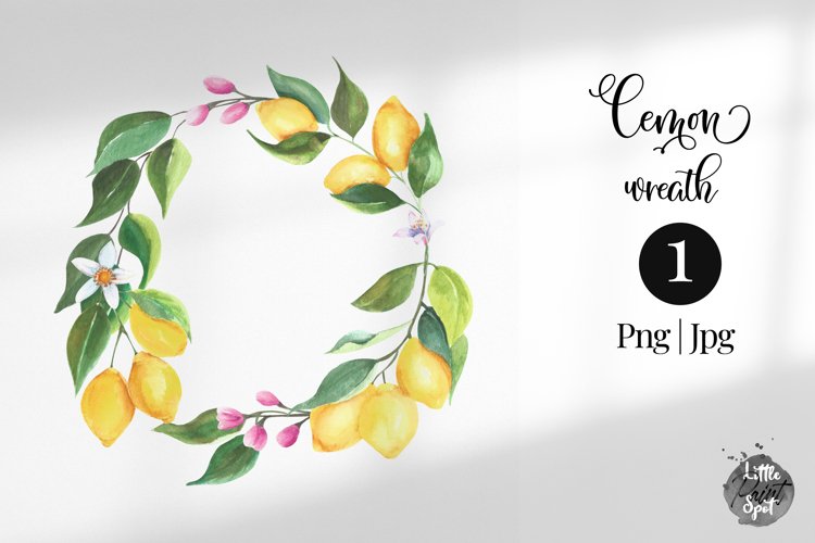 watercolor lemon and flowers wreath png