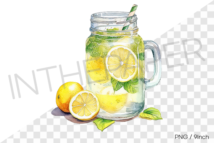 Jar lemonade PNG drink beverage clipart watercolor illust