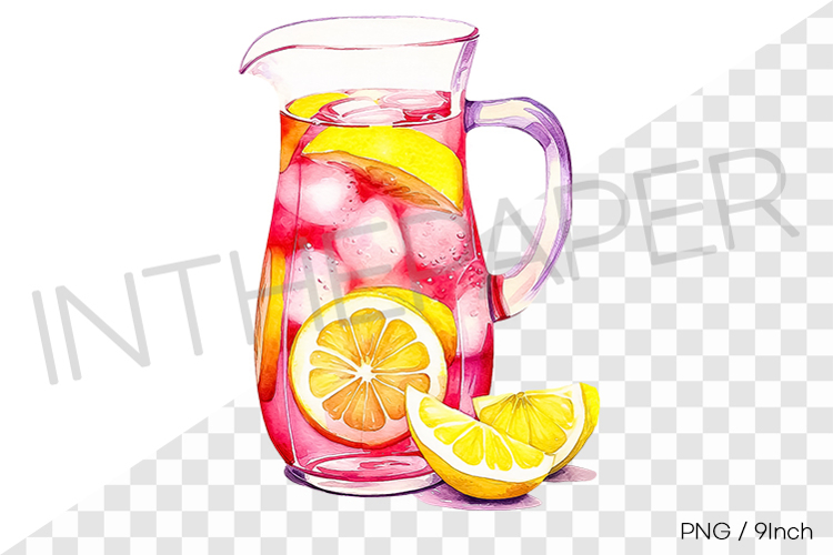 Pink lemonade pitch PNG drink clipart watercolor illust