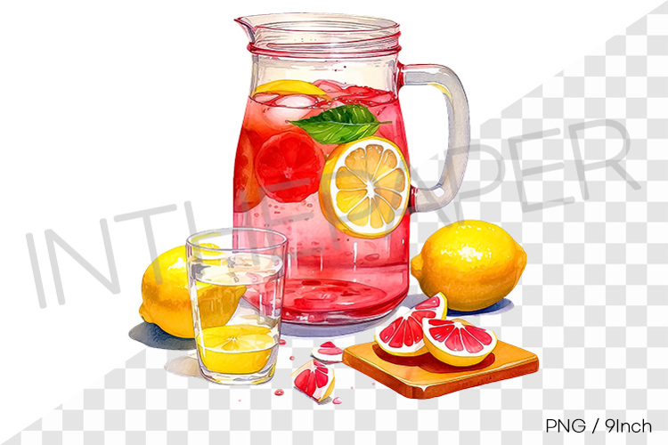 Pink lemonade set PNG drink clipart watercolor illustration