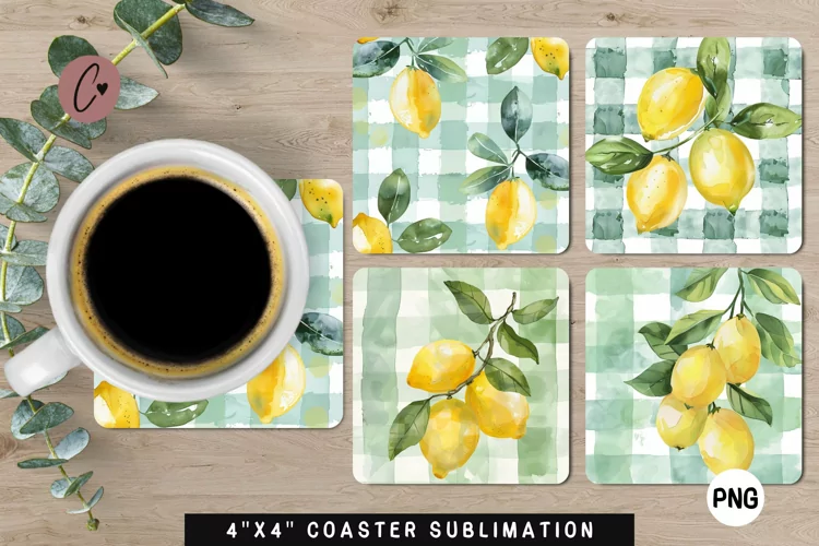 Lemon Plaid Fruit Coaster | Summer Sublimation Coaster