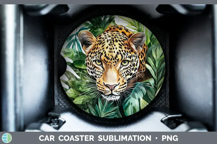 Watercolor Leopard Car Coaster Sublimation Designs