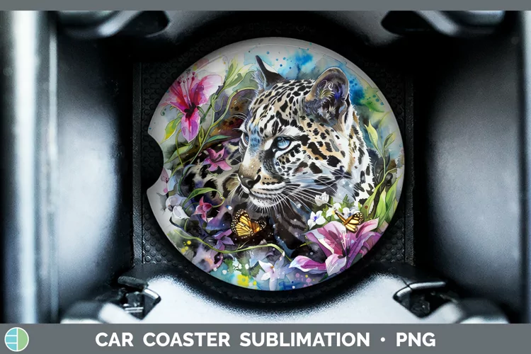Watercolor Leopard Clouded Car Coaster Sublimation Coaster D