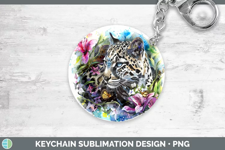 Watercolor Leopard Clouded Keychain Sublimation Keyring Desi
