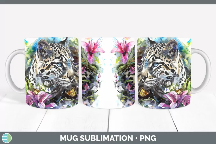 Watercolor Leopard Clouded Mug Wrap Sublimation Coffee Cup D