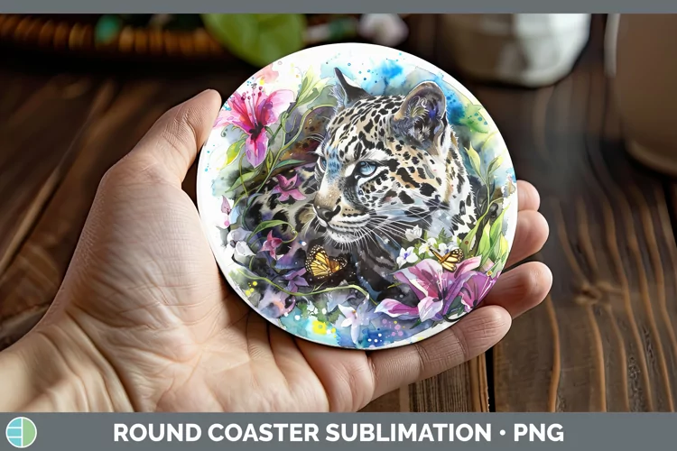 Watercolor Leopard Clouded Round Coaster Sublimation Coaster