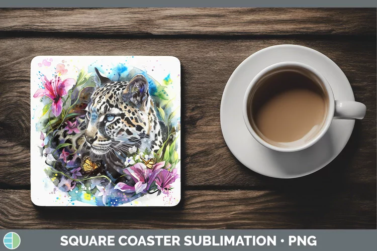 Watercolor Leopard Clouded Square Coaster Sublimation Coaste