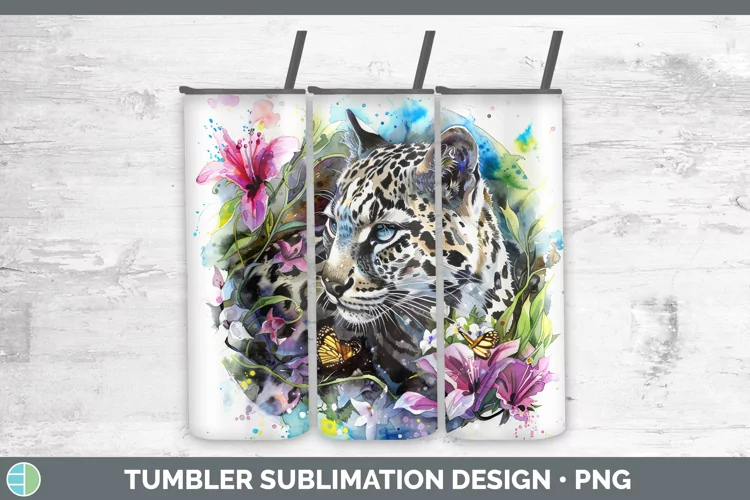 Watercolor Leopard Clouded Tumbler Sublimation 20 oz Skinny