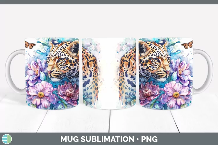 Watercolor Leopard Mug Wrap Sublimation Coffee Cup Designs