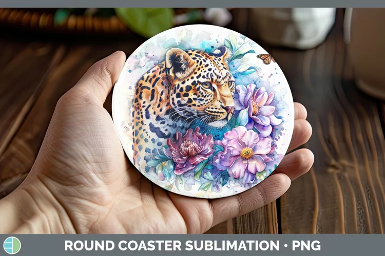 Watercolor Leopard Round Coaster Sublimation Coaster Designs