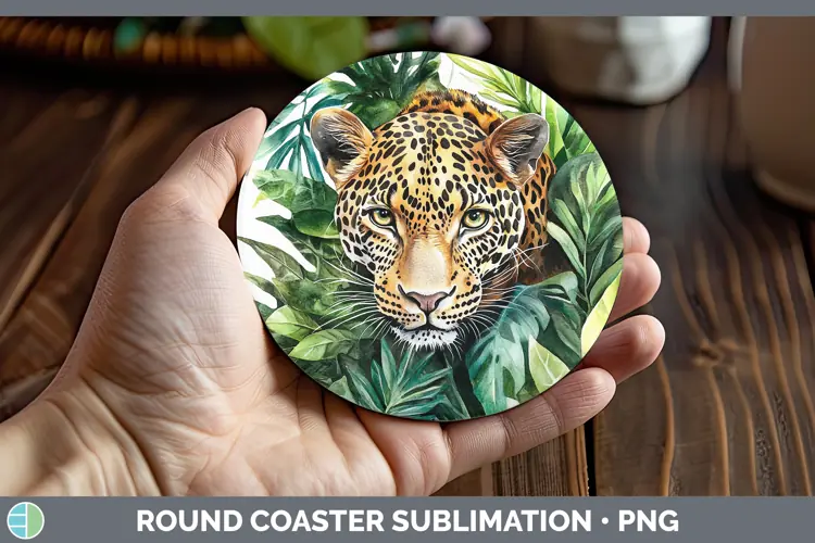 Watercolor Leopard Round Coaster Sublimation Coaster Designs